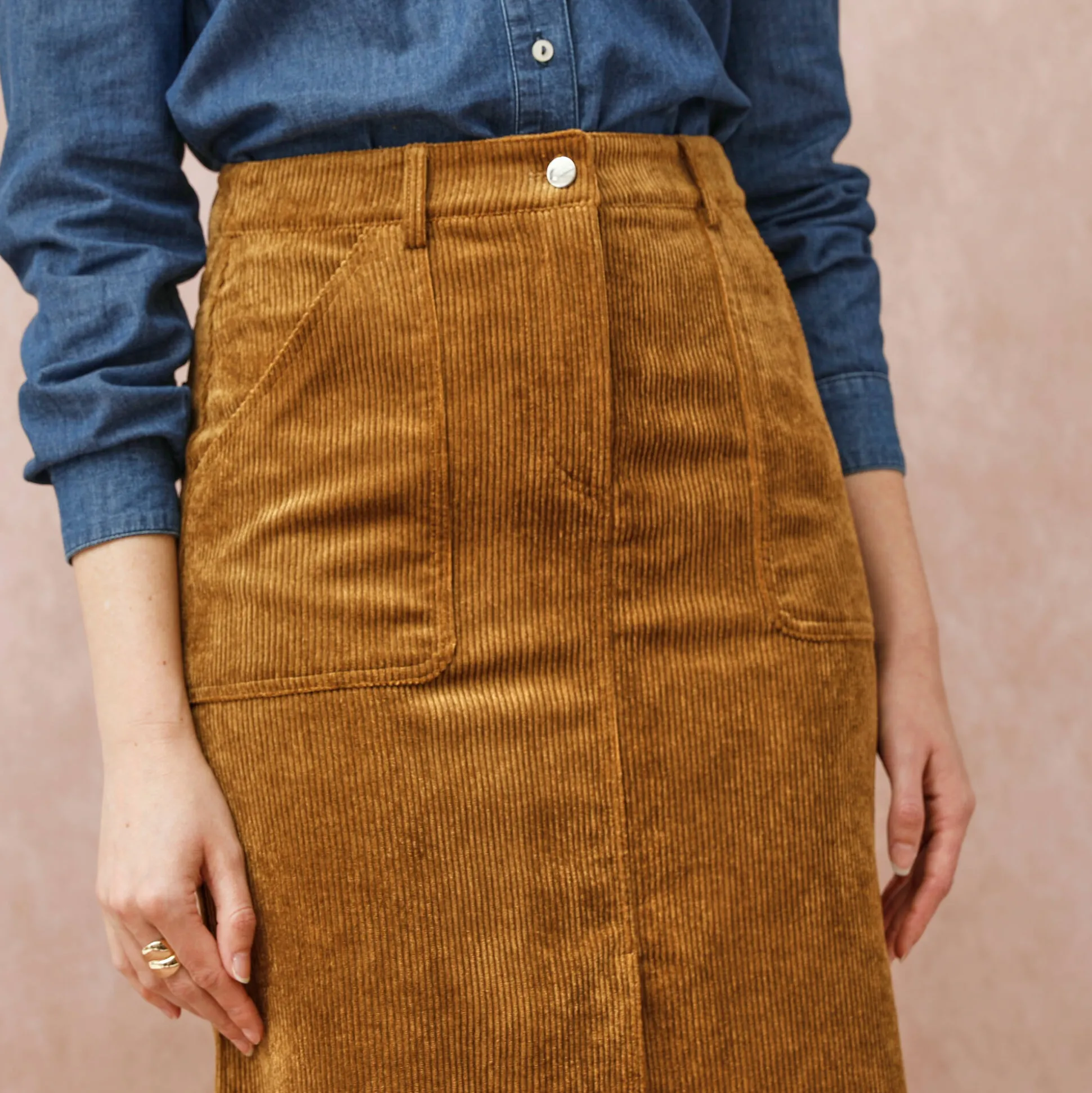 Lange rok met split, ribvelours