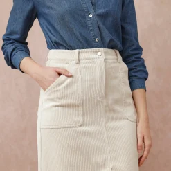 Lange rok met split, ribvelours