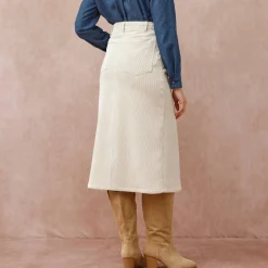 Lange rok met split, ribvelours