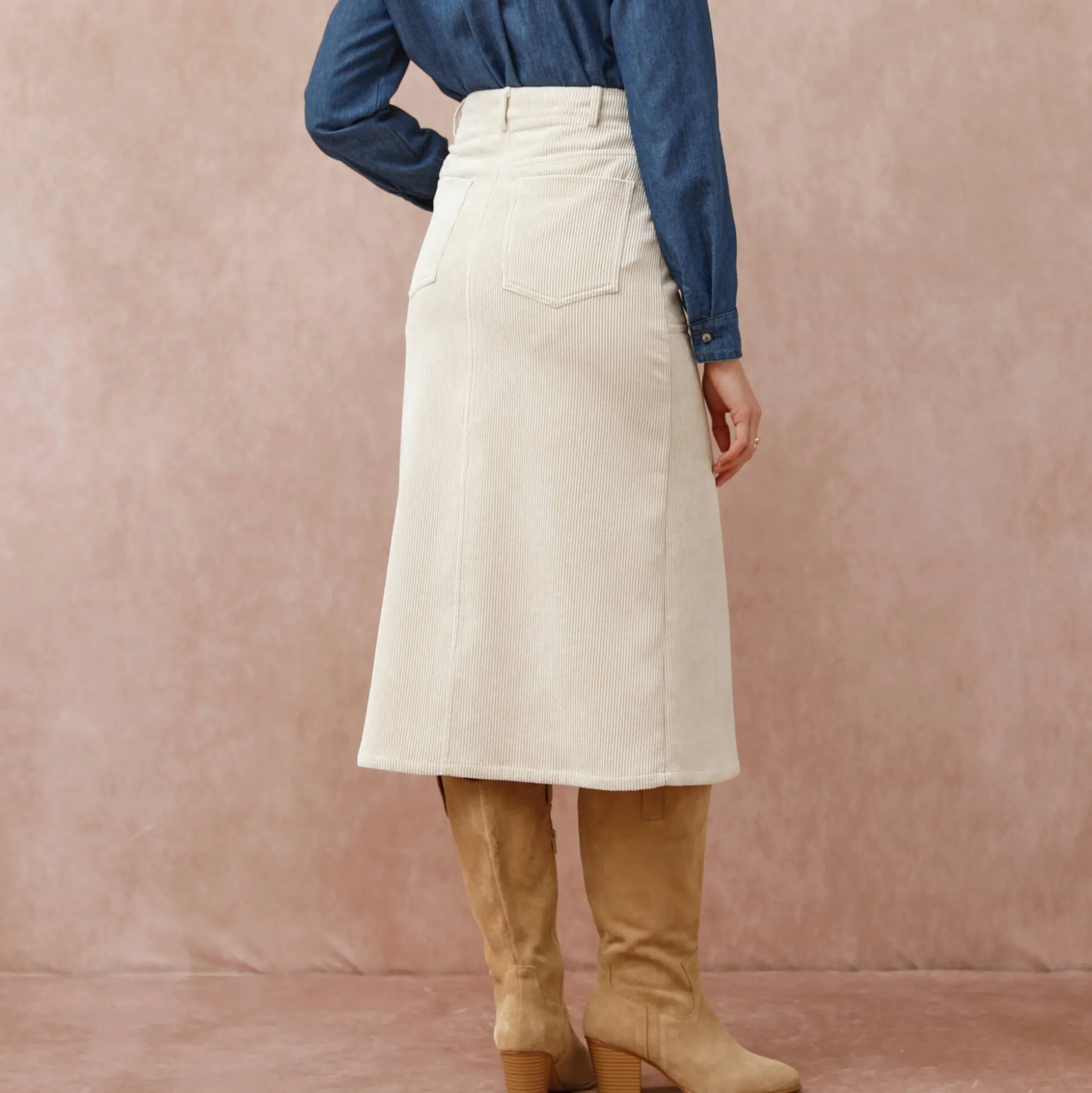 Lange rok met split, ribvelours