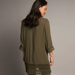 Lange tuniek met macramé en 3/4-mouwen