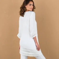 Lange tuniek met macramé en 3/4-mouwen