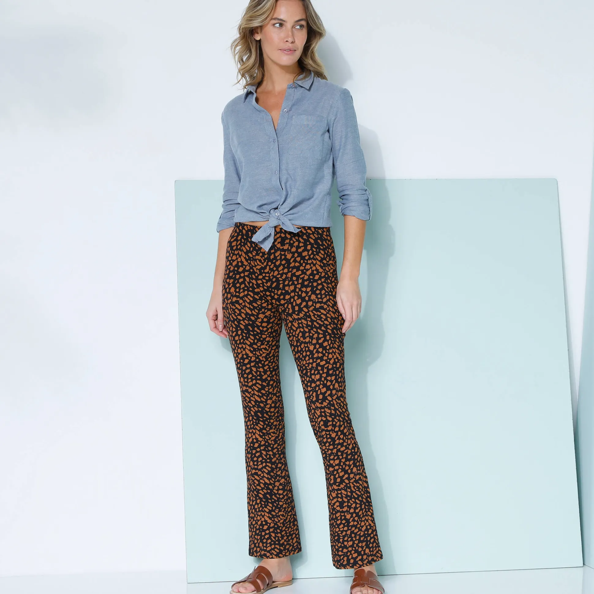 Legging bootcut taille élastiquée, imprimé peau de bête