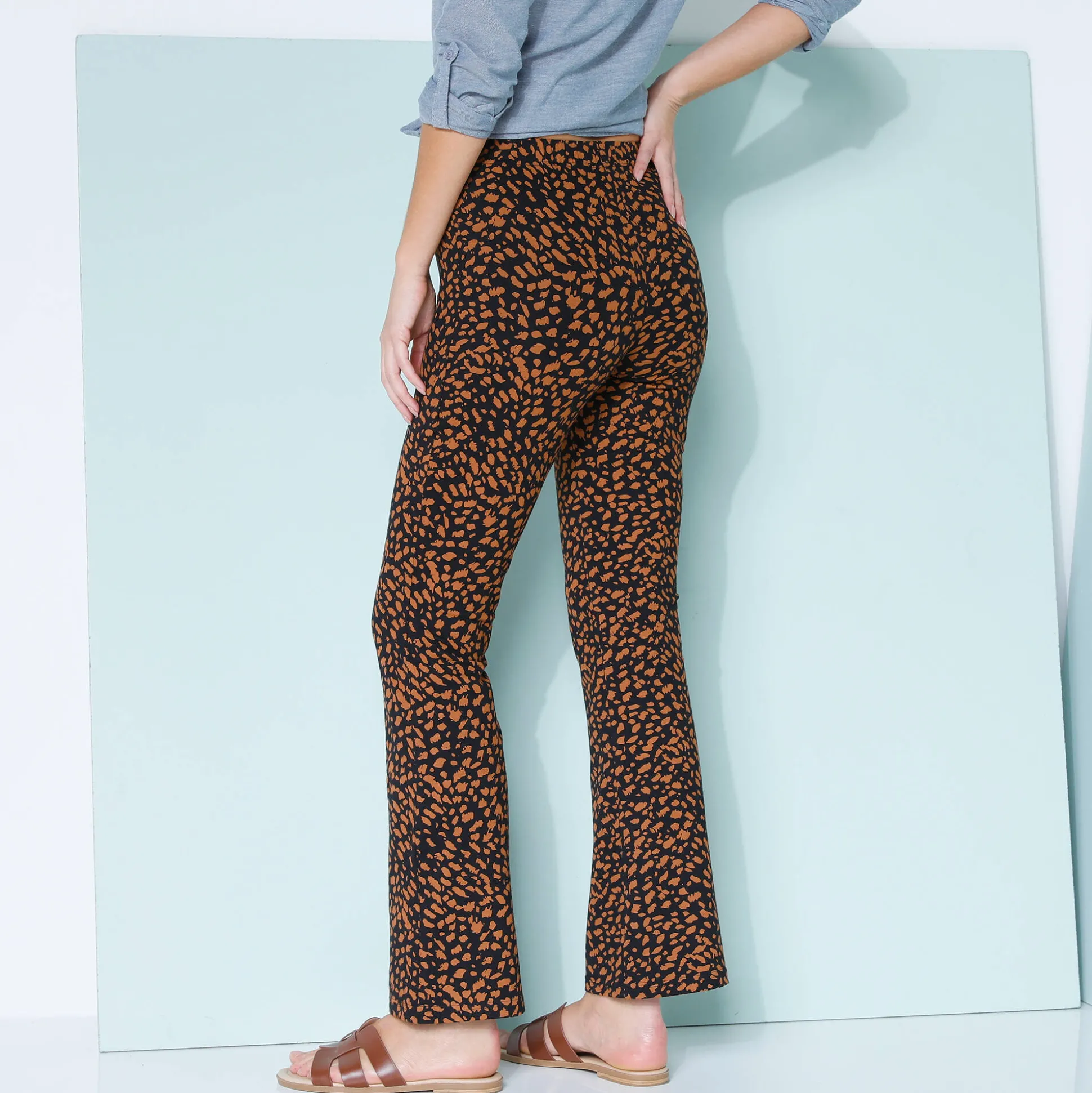 Legging bootcut taille élastiquée, imprimé peau de bête