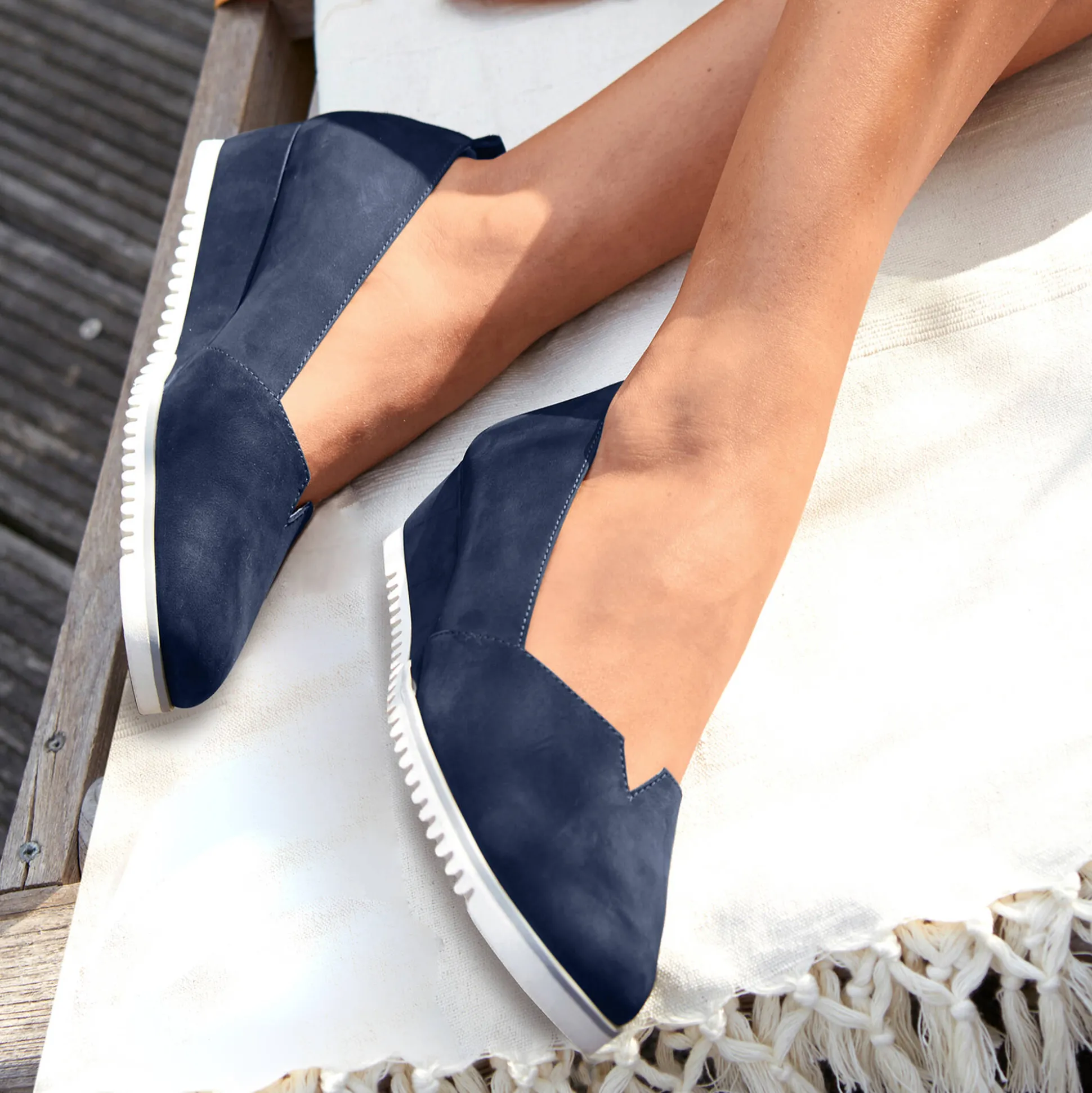 Leren ballerina's met sleehak - marine
