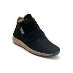 Leren boots met scratchriempjes en bontrand