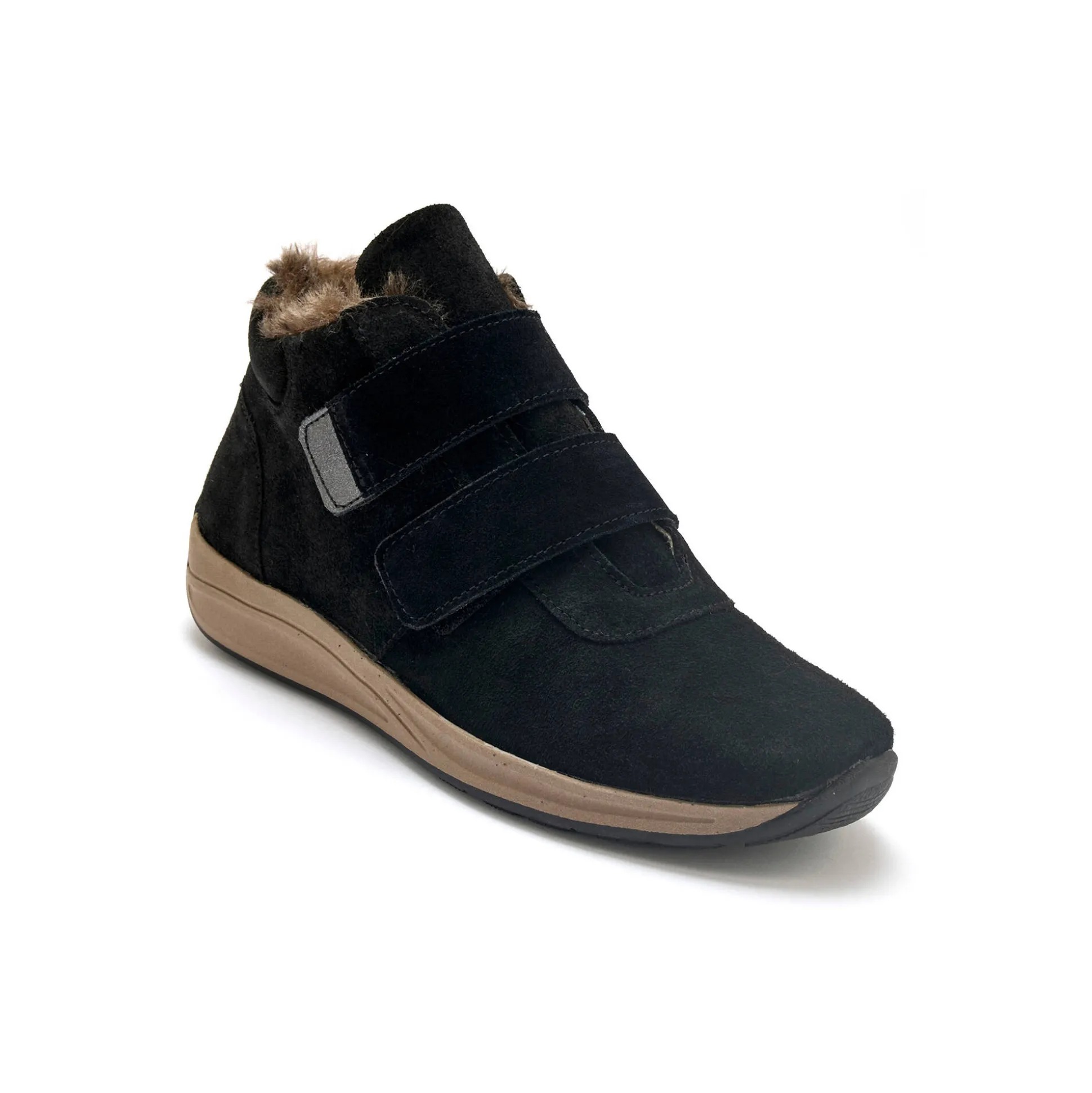 Leren boots met scratchriempjes en bontrand