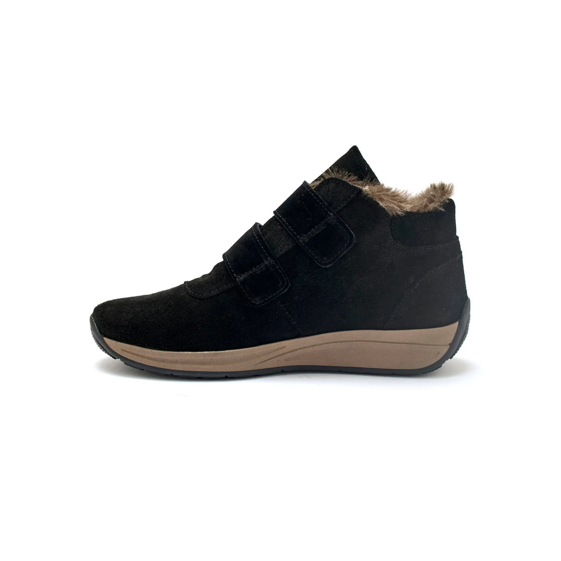 Leren boots met scratchriempjes en bontrand
