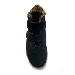 Leren boots met scratchriempjes en bontrand