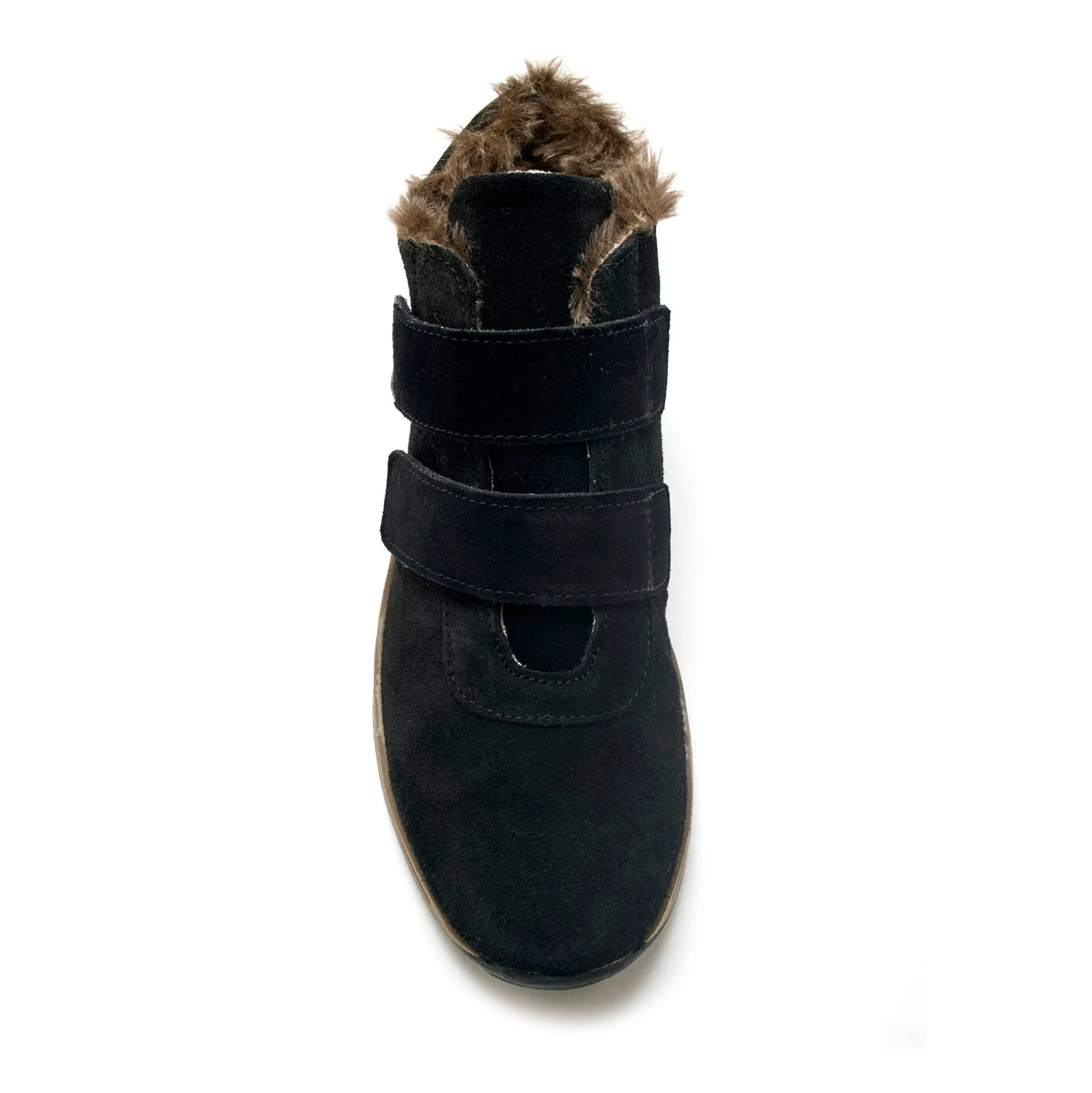Leren boots met scratchriempjes en bontrand