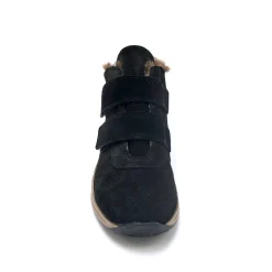 Leren boots met scratchriempjes en bontrand