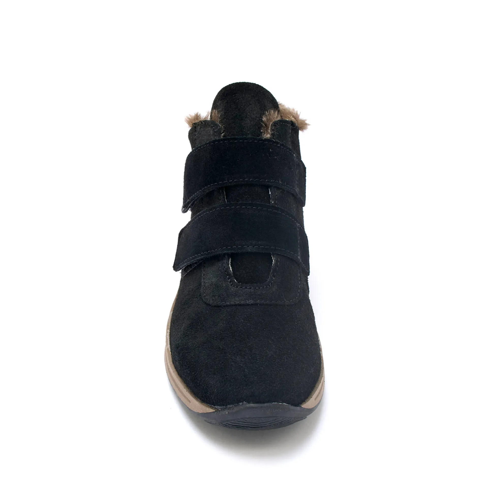 Leren boots met scratchriempjes en bontrand