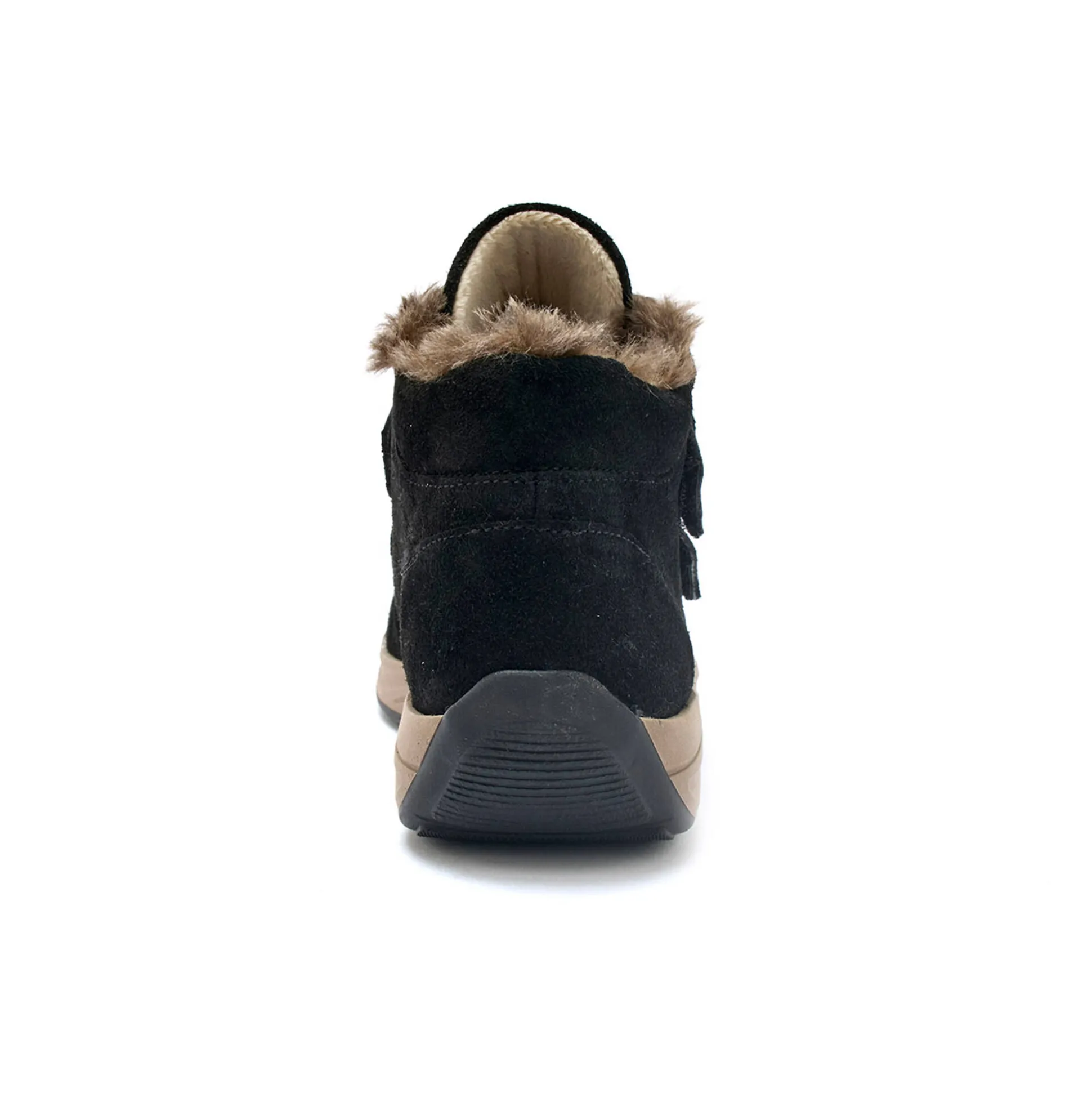 Leren boots met scratchriempjes en bontrand