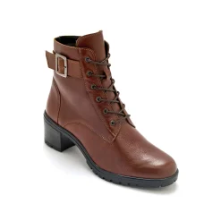 Leren bottines met hak, rits en veters