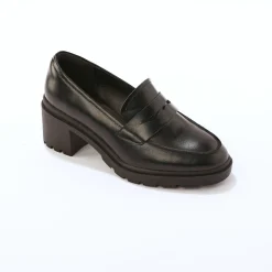 Leren mocassins met hak, gekartelde zool