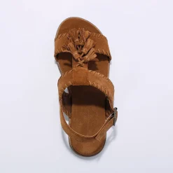 Leren sandalen met pompons