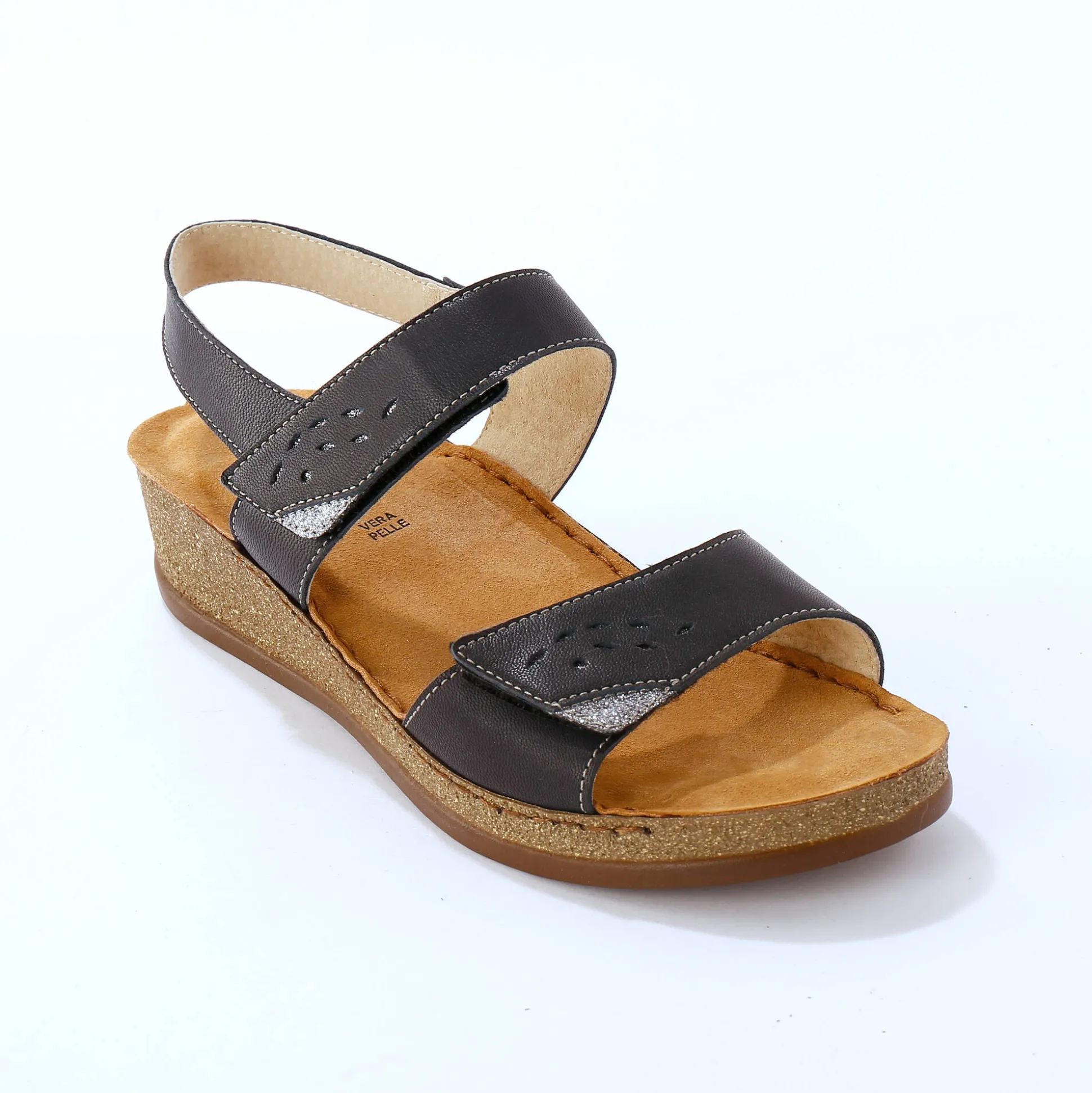 Leren sandalen met scratchsluiting, comfortbreedte