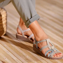 Leren sandalen met sleehak, 2 materialen