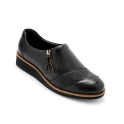 Leren schoenen met sleehak, brede pasvorm - zwart