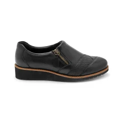 Leren schoenen met sleehak, brede pasvorm - zwart