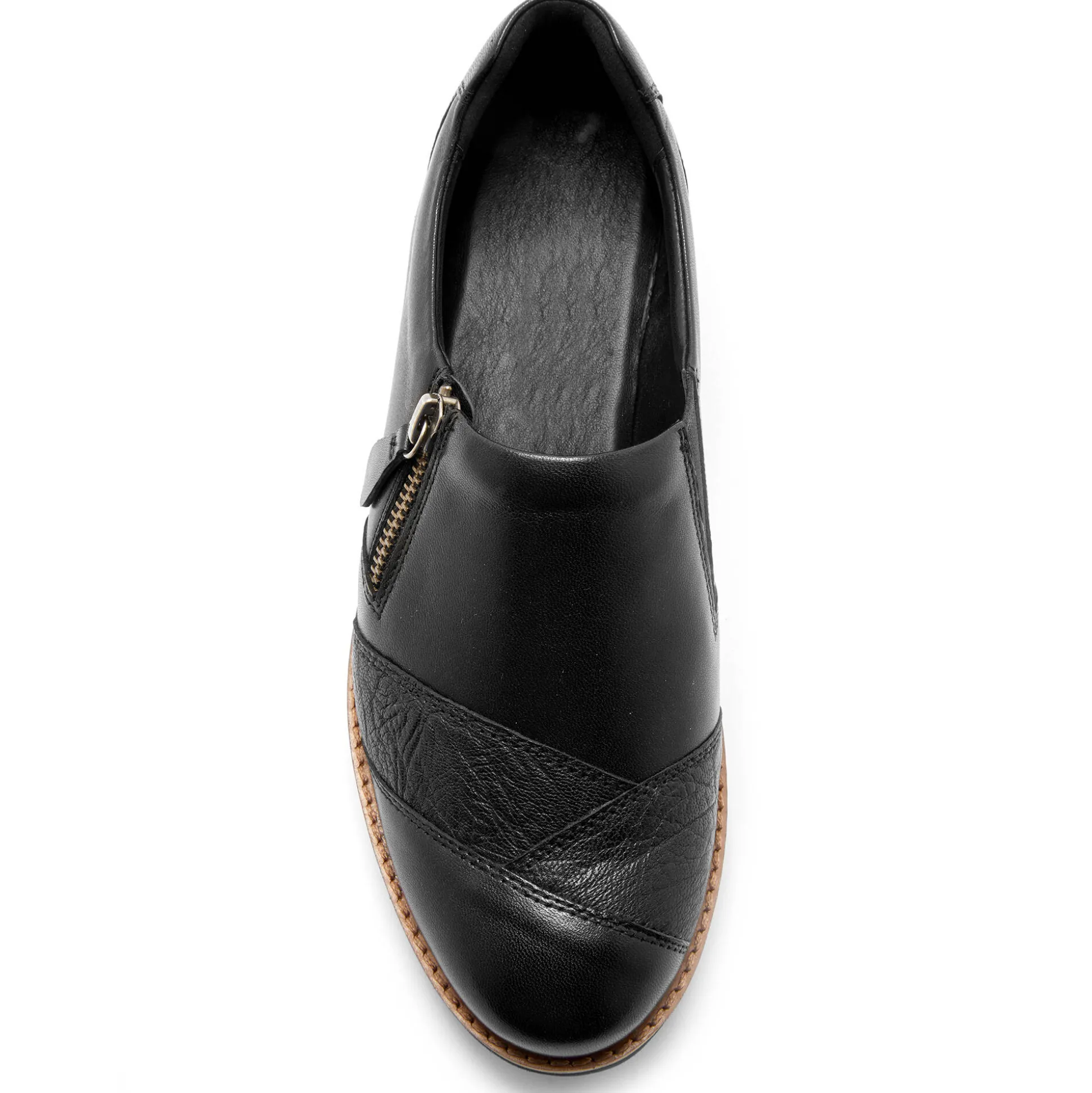 Leren schoenen met sleehak, brede pasvorm - zwart