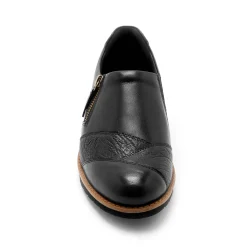 Leren schoenen met sleehak, brede pasvorm - zwart