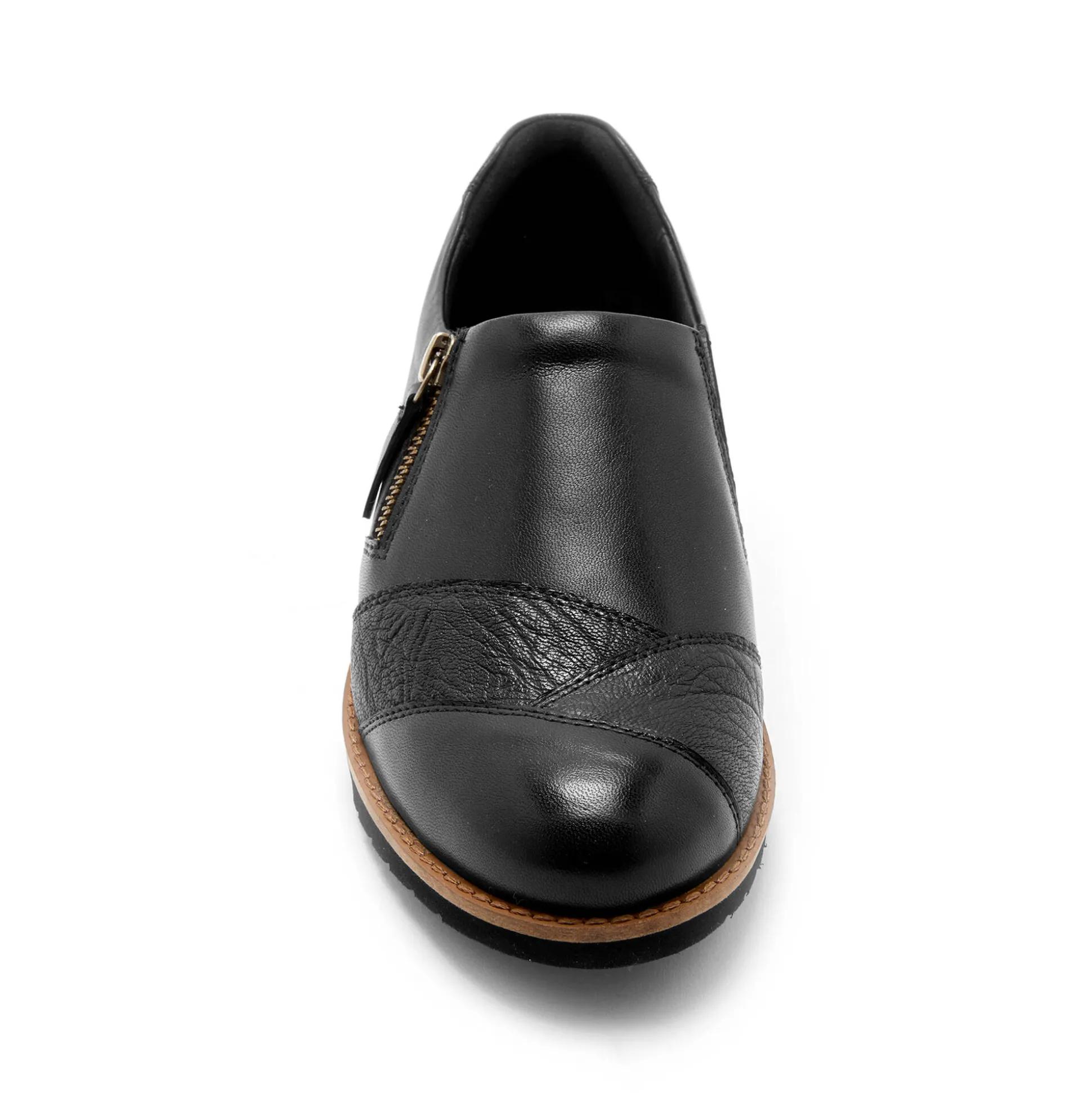 Leren schoenen met sleehak, brede pasvorm - zwart