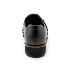 Leren schoenen met sleehak, brede pasvorm - zwart