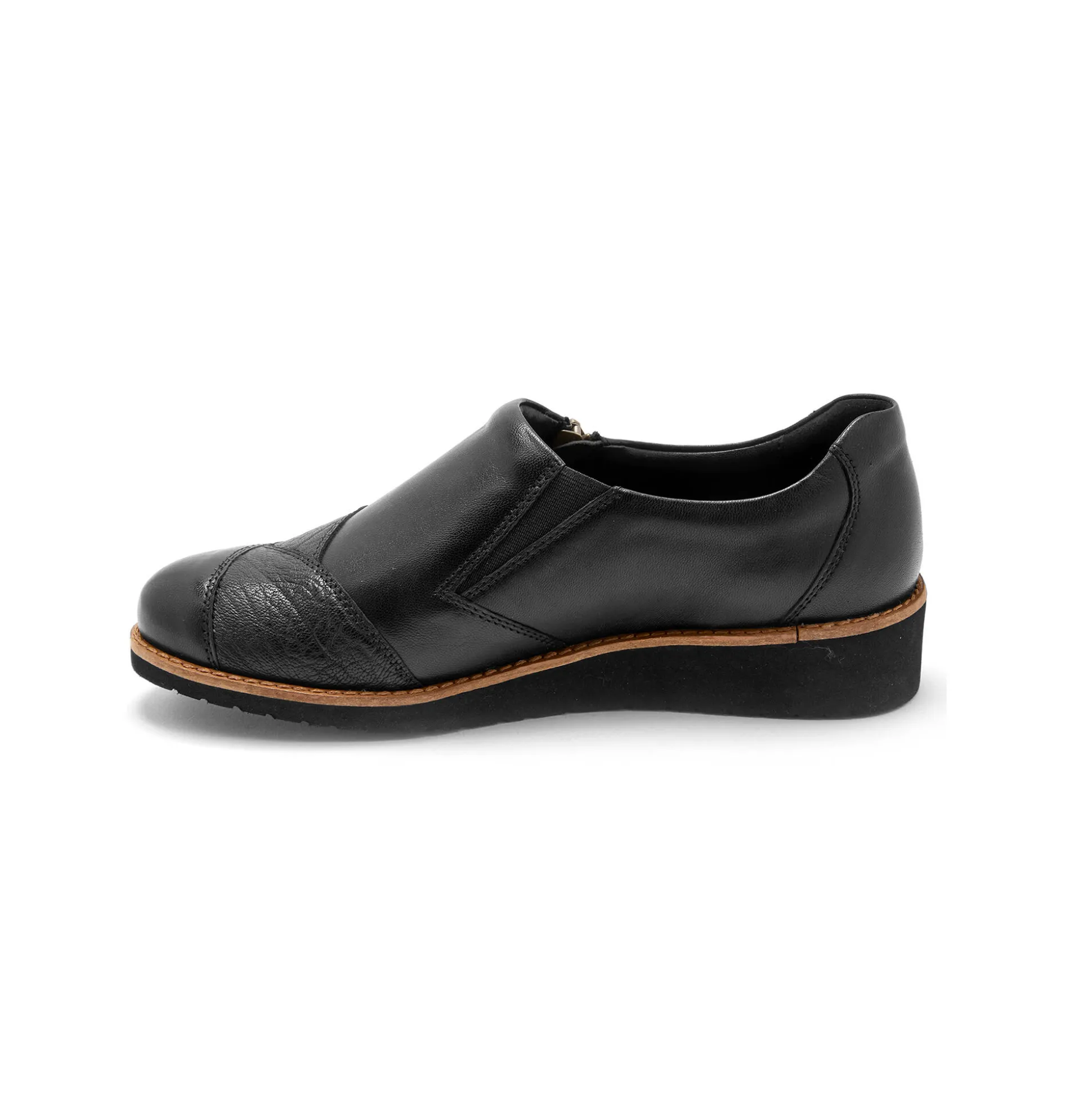 Leren schoenen met sleehak, brede pasvorm - zwart