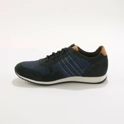 Leren sneakers in 2 materialen, veters en rits