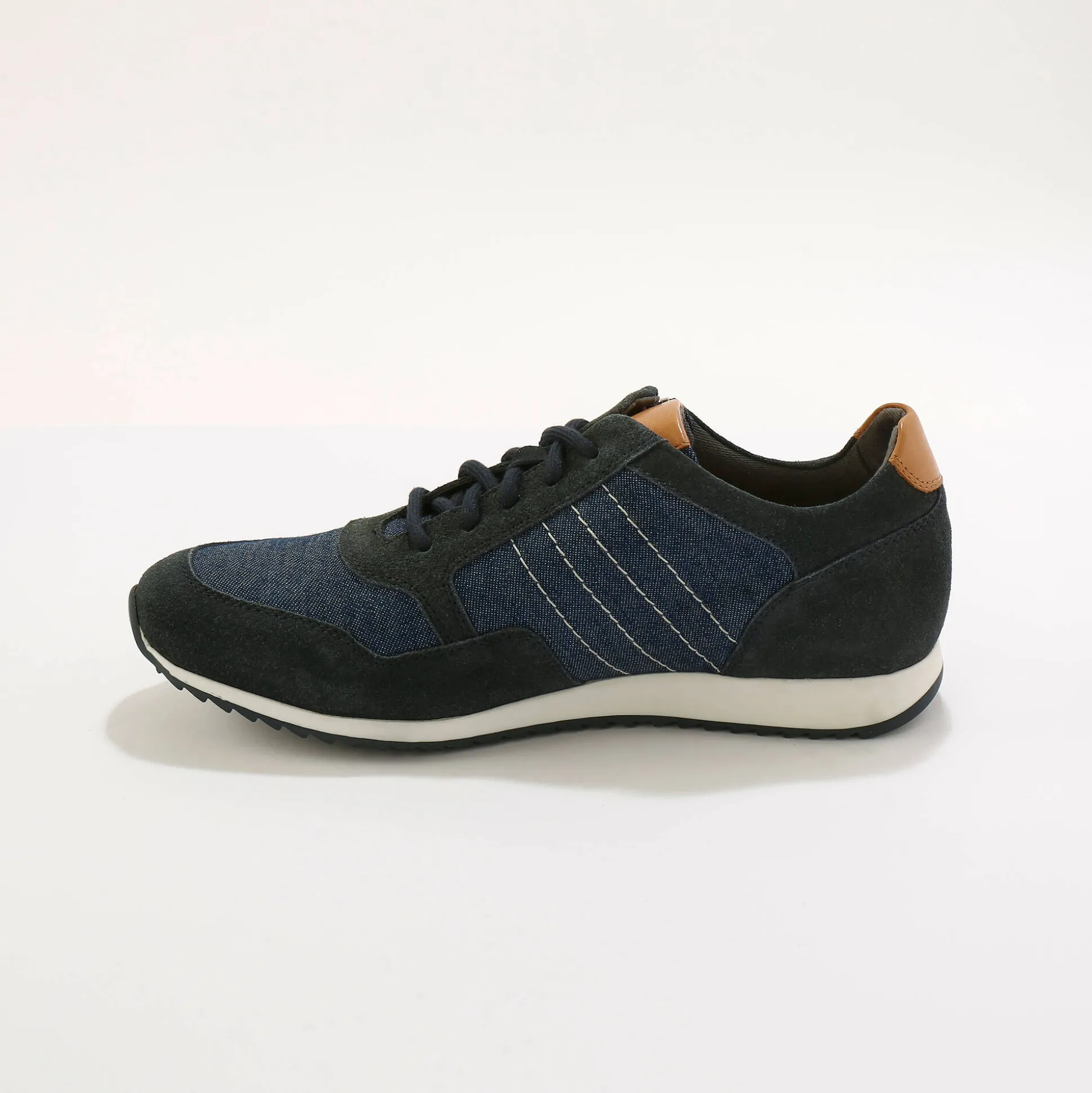 Leren sneakers in 2 materialen, veters en rits