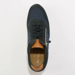 Leren sneakers in 2 materialen, veters en rits
