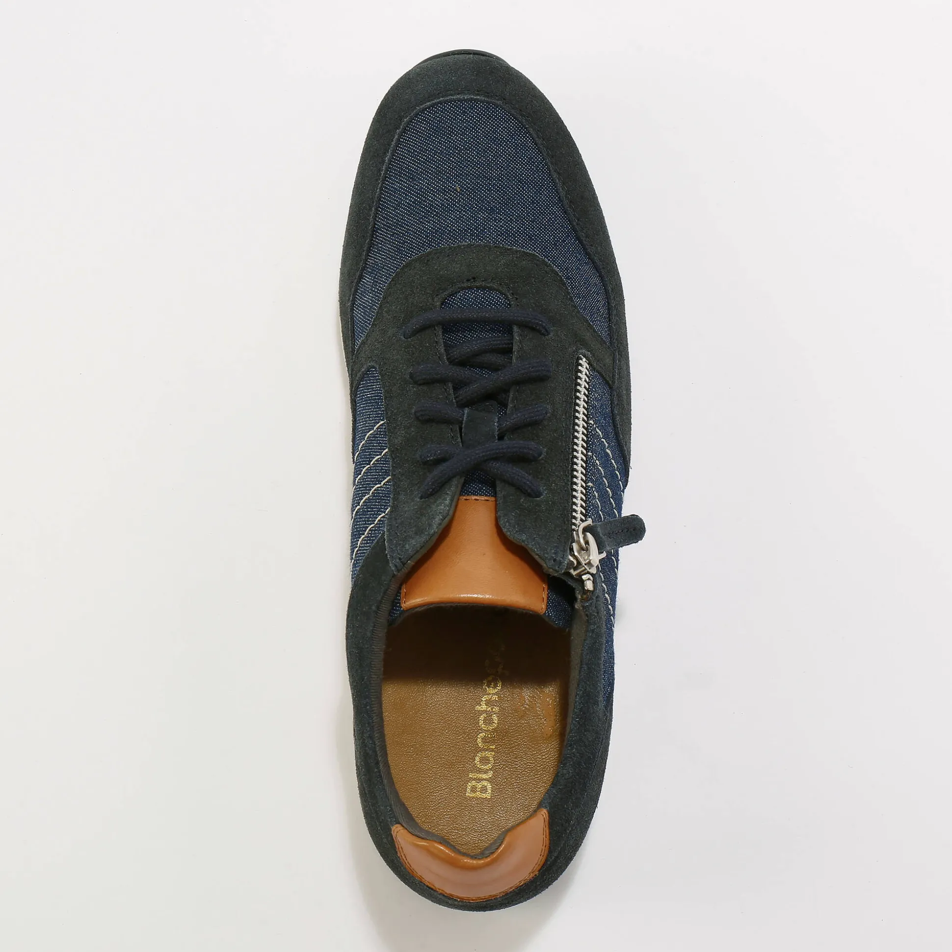 Leren sneakers in 2 materialen, veters en rits