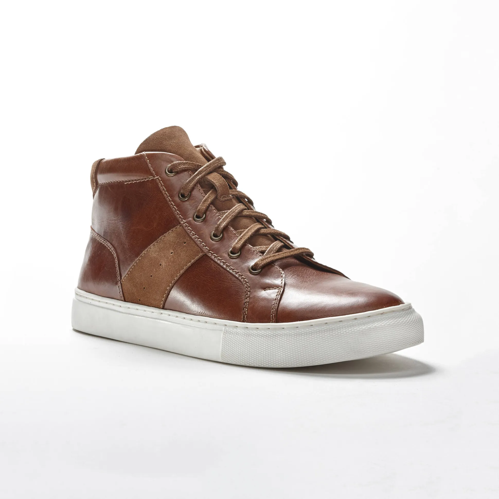 Leren sneakers met hoge schacht, met veters en rits