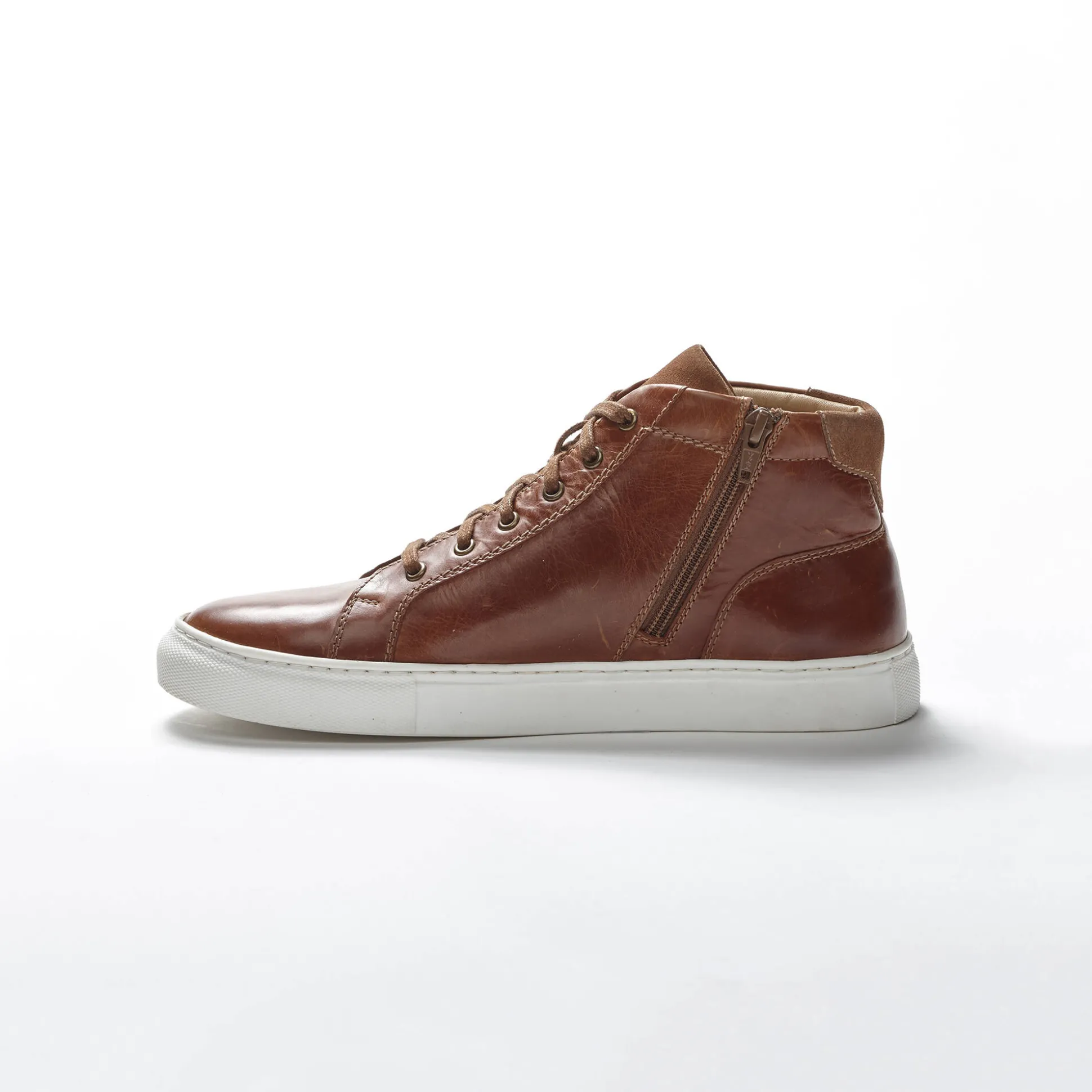 Leren sneakers met hoge schacht, met veters en rits