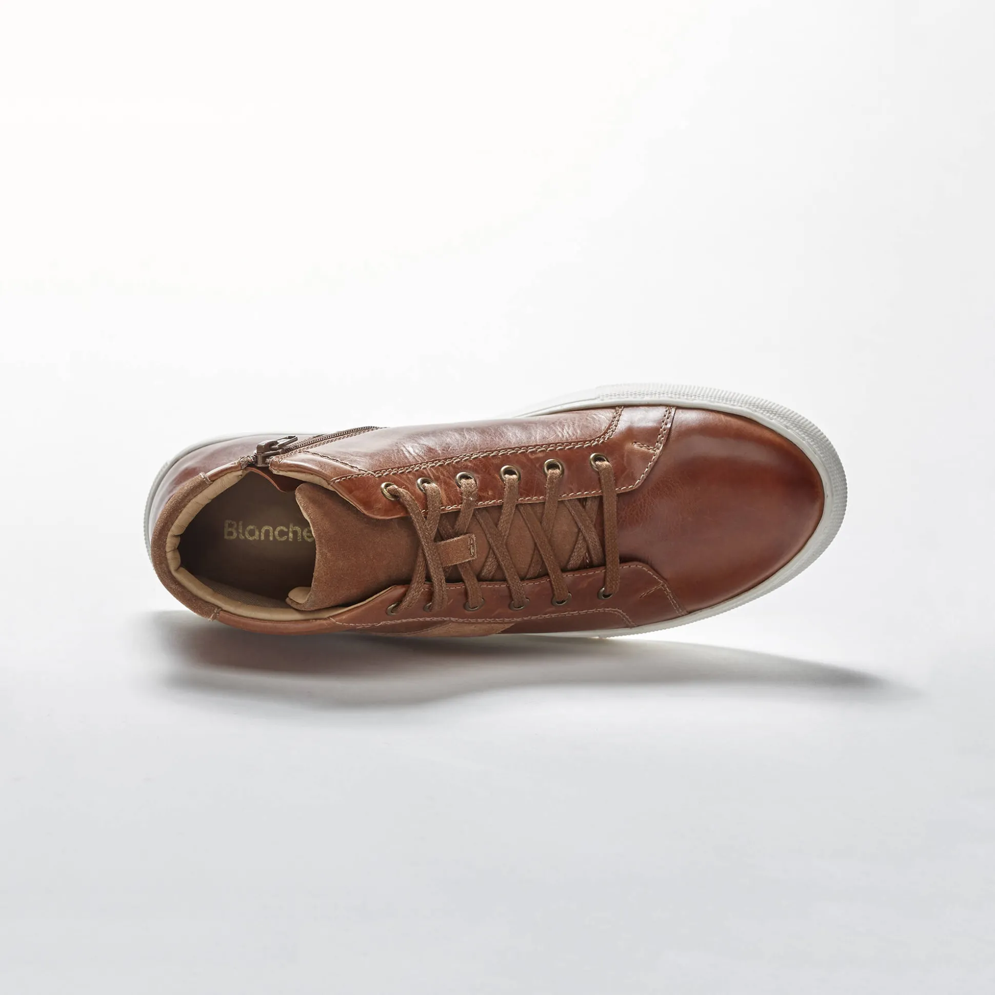 Leren sneakers met hoge schacht, met veters en rits