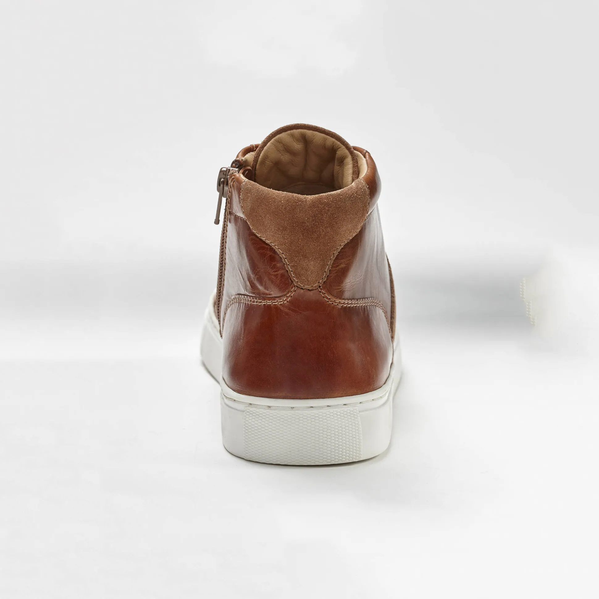 Leren sneakers met hoge schacht, met veters en rits