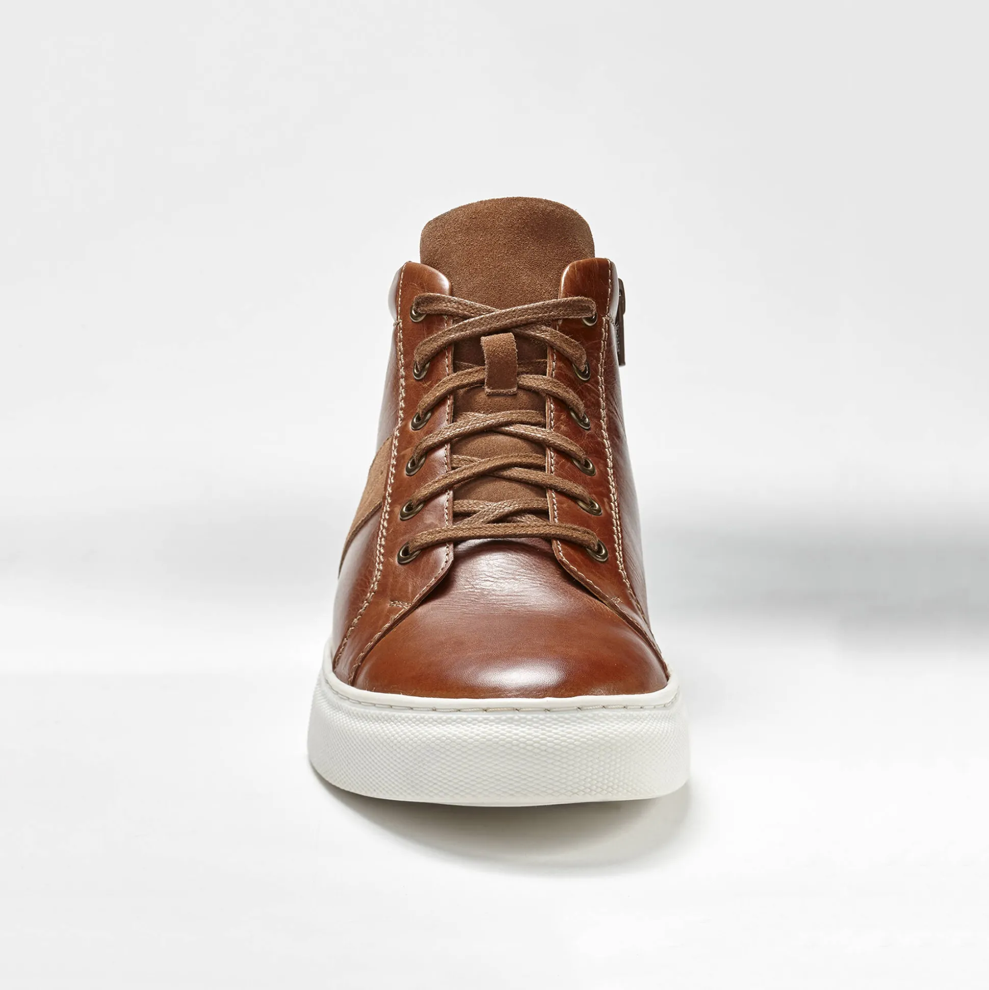 Leren sneakers met hoge schacht, met veters en rits