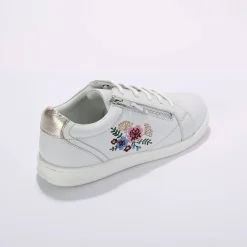 Leren sneakers met rits en bloemenborduursel