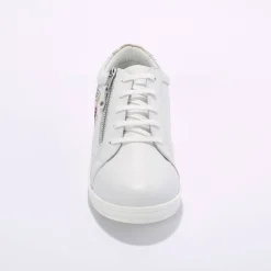Leren sneakers met rits en bloemenborduursel