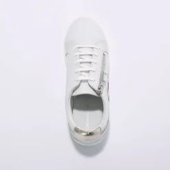 Leren sneakers met rits en bloemenborduursel