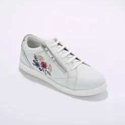 Leren sneakers met rits en bloemenborduursel