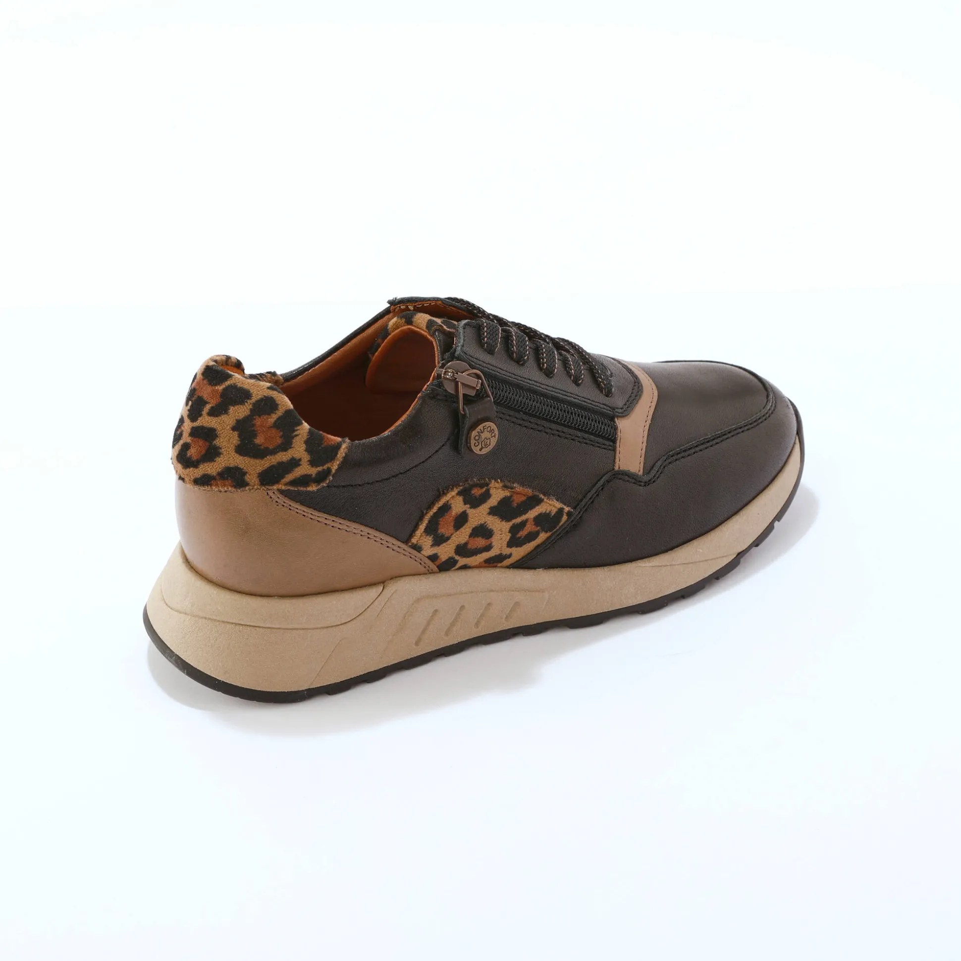 Leren sneakers met rits en veters