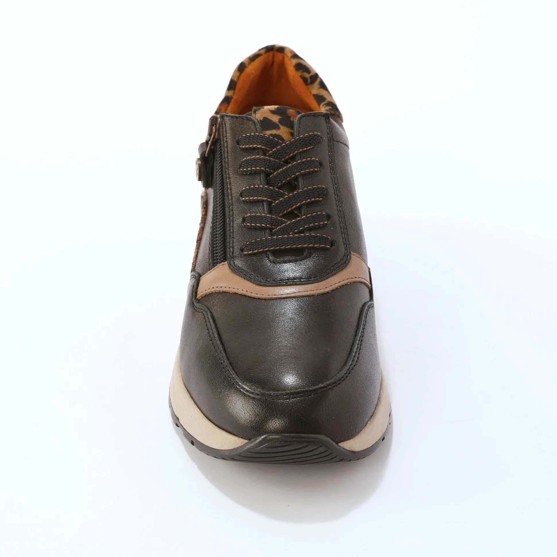 Leren sneakers met rits en veters
