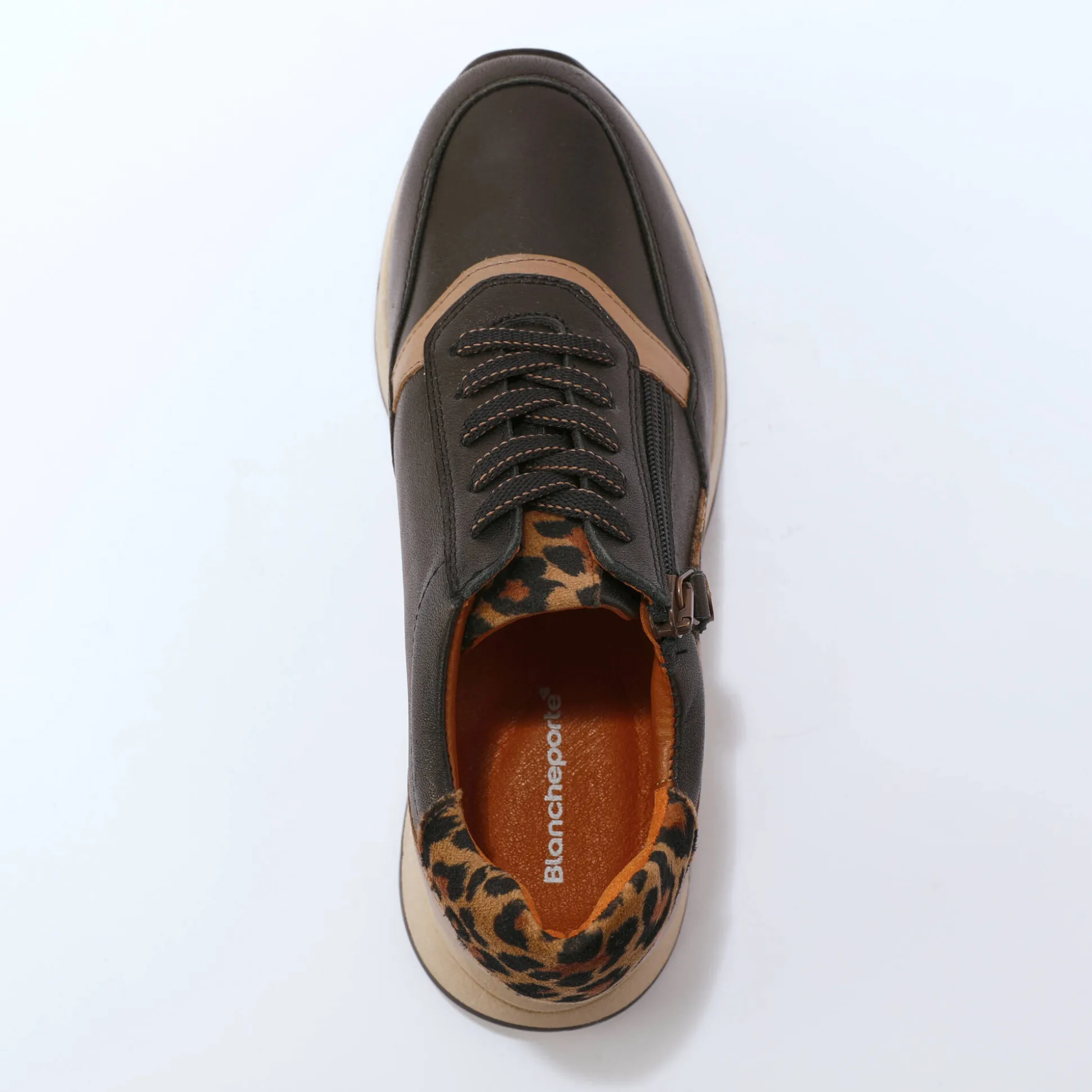 Leren sneakers met rits en veters