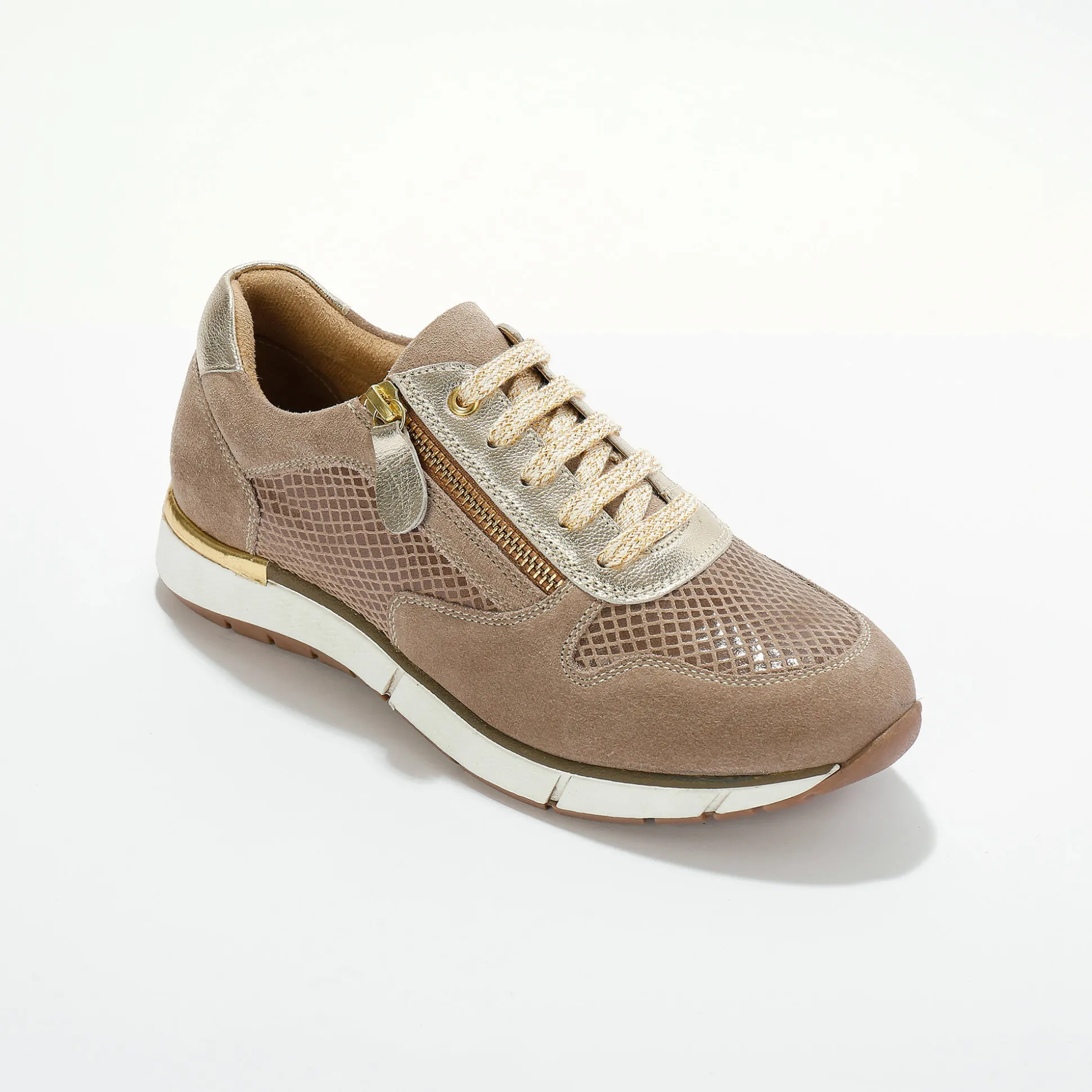 Leren sneakers met rits en veters