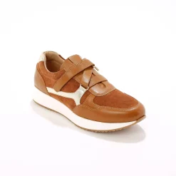 Leren sneakers met sleehak, rits- en scratchsluiting