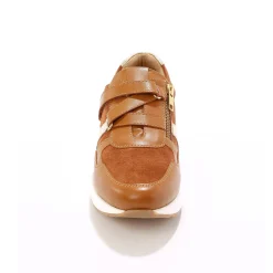Leren sneakers met sleehak, rits- en scratchsluiting