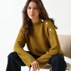Loose trui, lange en ruime mouwen, patenttricot