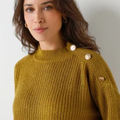 Loose trui, lange en ruime mouwen, patenttricot